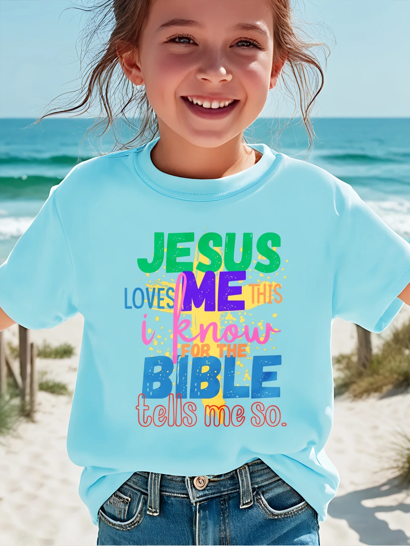 Colorful Jesus Bible Letter Print Kids T Shirt Boys Girls Family Match Cotton Short Sleeve Summer Daily Casual Clothes