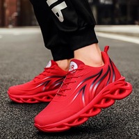 Men's Flame Printed Sports Shoes, Flying Fabric Sports Shoes, Comfortable Running Shoes, Outdoor Men's Athletic Shoes