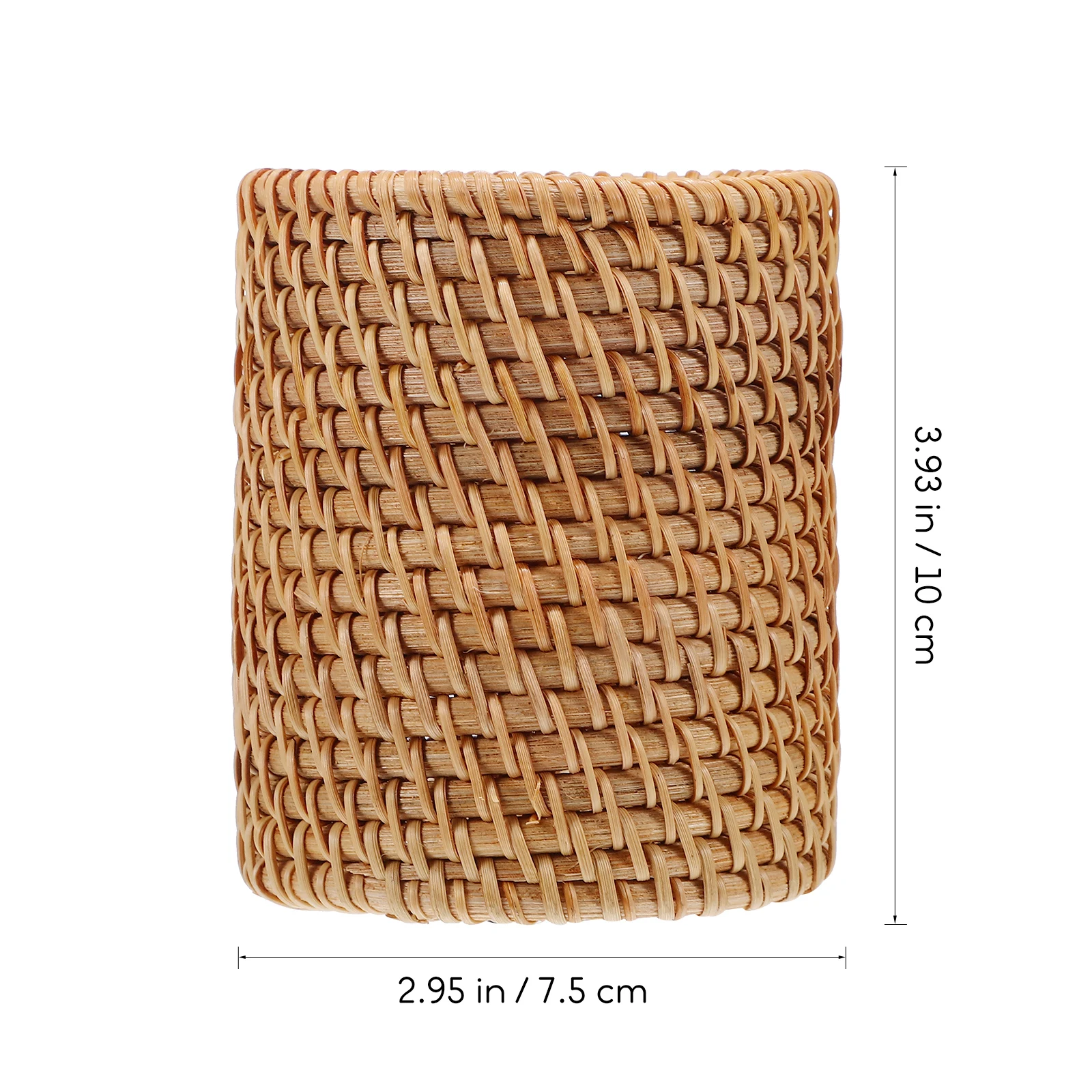 2 Pcs Rattan Pen Holder Diameter 8cm Height 10cm Office Organizers Makeup Brush Canister Woven Wooden Storage Pencil Holders