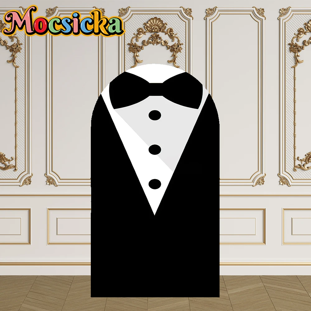 Mocsicka 2-Sided غطاء قوس بدلة سوداء التعادل بوس الديكور خلفية استحمام الطفل قوس جدار الأطفال حفلة عيد ميلاد صور الدعائم #2