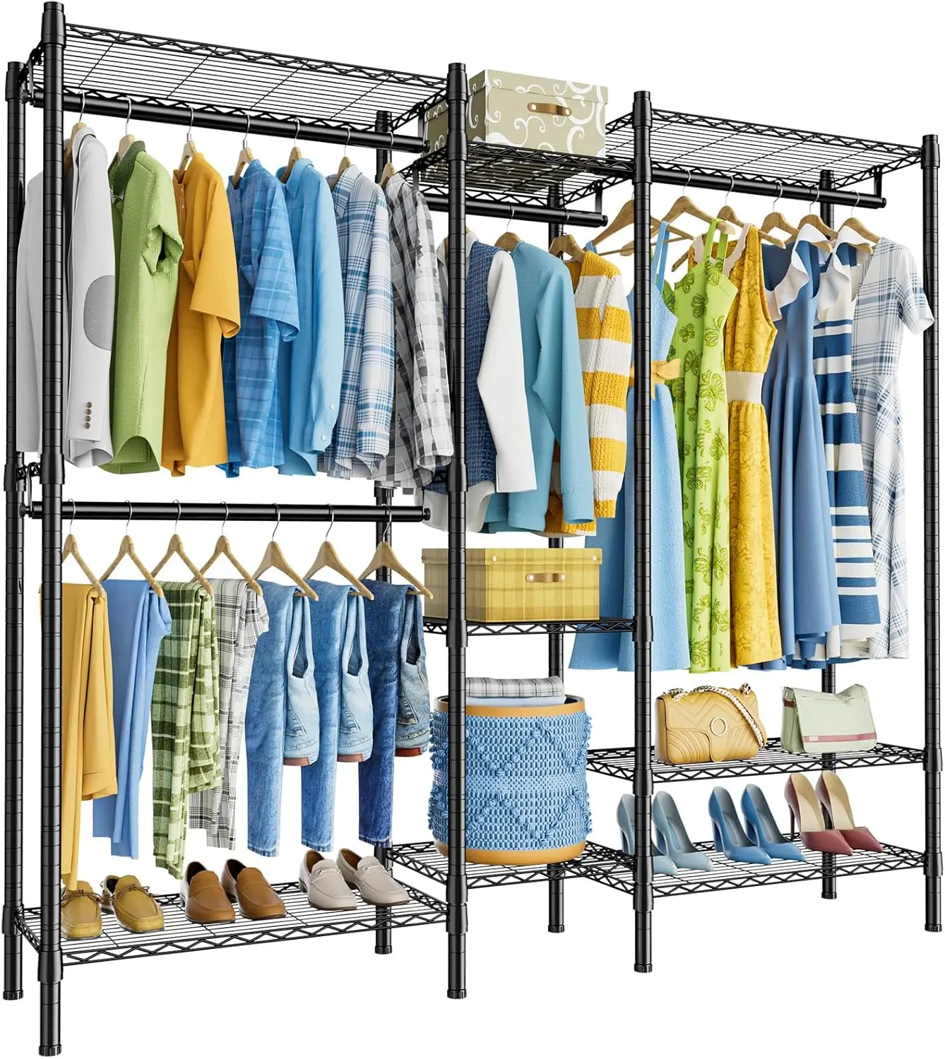 K3 Clothes Rack Heavy Duty Clothing Rack with 8 Shelves 4 Hang Rods, Adjustable Freestanding Metal Clothing Rack for Hanging