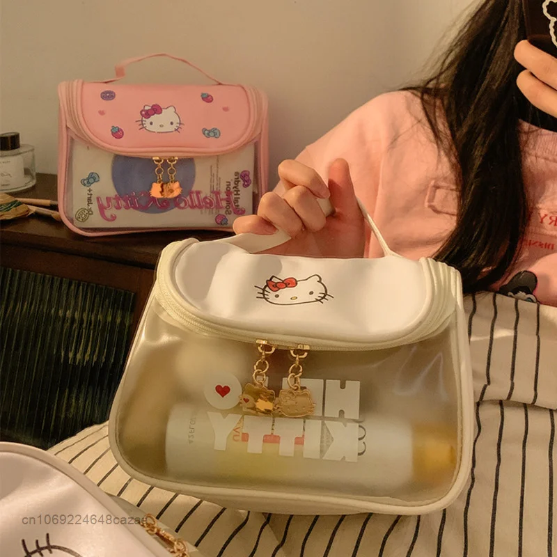 Sanrio Hello Kitty Tas Kosmetik Lucu Tas Penyimpanan Kapasitas Besar Portabel Tas Tangan Fashion Baru Wanita Kartun Tas Tote Makeup