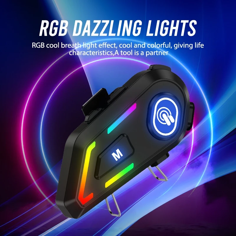 C5 Motorcycle Helmet Wireless Headphones Stereo Voice Control  Bluetooth Hands-free Call Kit with Ambient Light