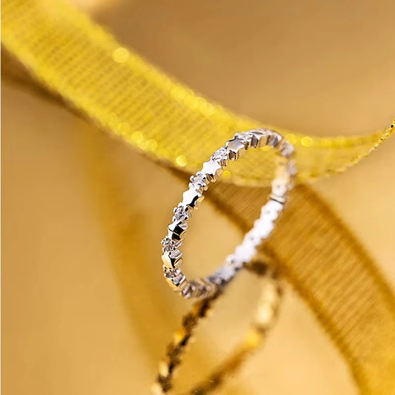 Huajie بسيط الجمال كريستال ستار خواتم خواتم نسائية مشرقة الزركون خاتم فضة ساحر حفلة هدية مجوهرات الاتجاه #2