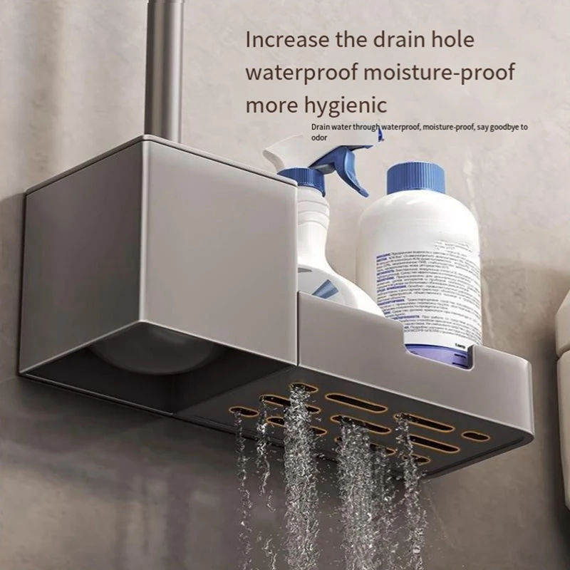 Punch-Free Toilet Brush Holder, With Shelf, Household Toilet Brush Without Dead Corners, Bathroom