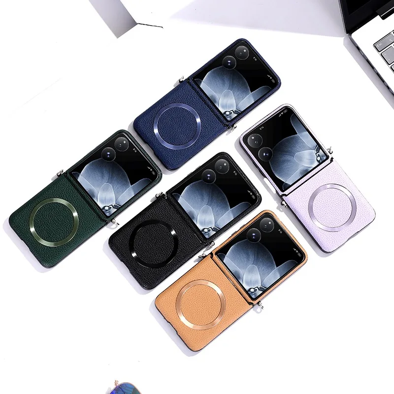 Middle shaft Magnetic Case for Xiaomi Mix Flip Buckle Link Luxury Leather Lychee pattern Cover Anti-knock Cases for MixFlip 2