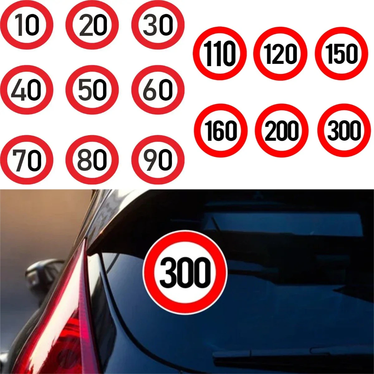 10-300 Universal Speed Limit Car Vinyl Stickers - Waterproof Auto Decals for Cars/Motorcycles - Durable Easy Install