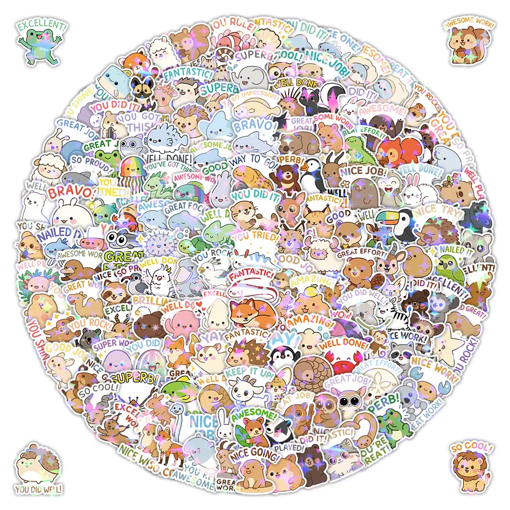 

200PCS Animal Reward Stickers Creative DIY Hand Account Hot Stamping Gift Box Laser Waterproof Coating Stationery