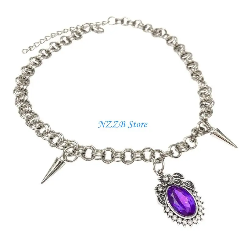 

T21F Elegant Alloy Rivet Necklaces with Crystal Pendant Women's Niche Clavicle Chain Hip Hop Stylish Pendant Neckchain