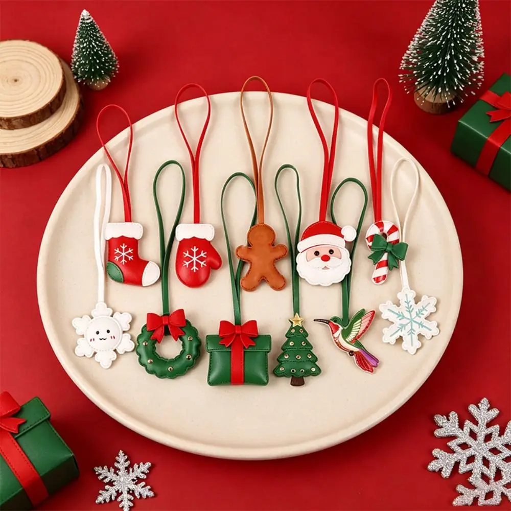 Cute Santa Claus Christmas Bag Charm Cartoon Snowman Pu Bag Pendant Red Christmas Hat Xmas Key Ring Men