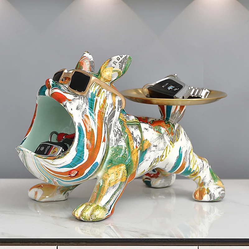 Nordic Luxury Home Decoration French Bulldog Statue Decor Storage Tray Living Room Bedroom Dog Figurine Interior Decoration