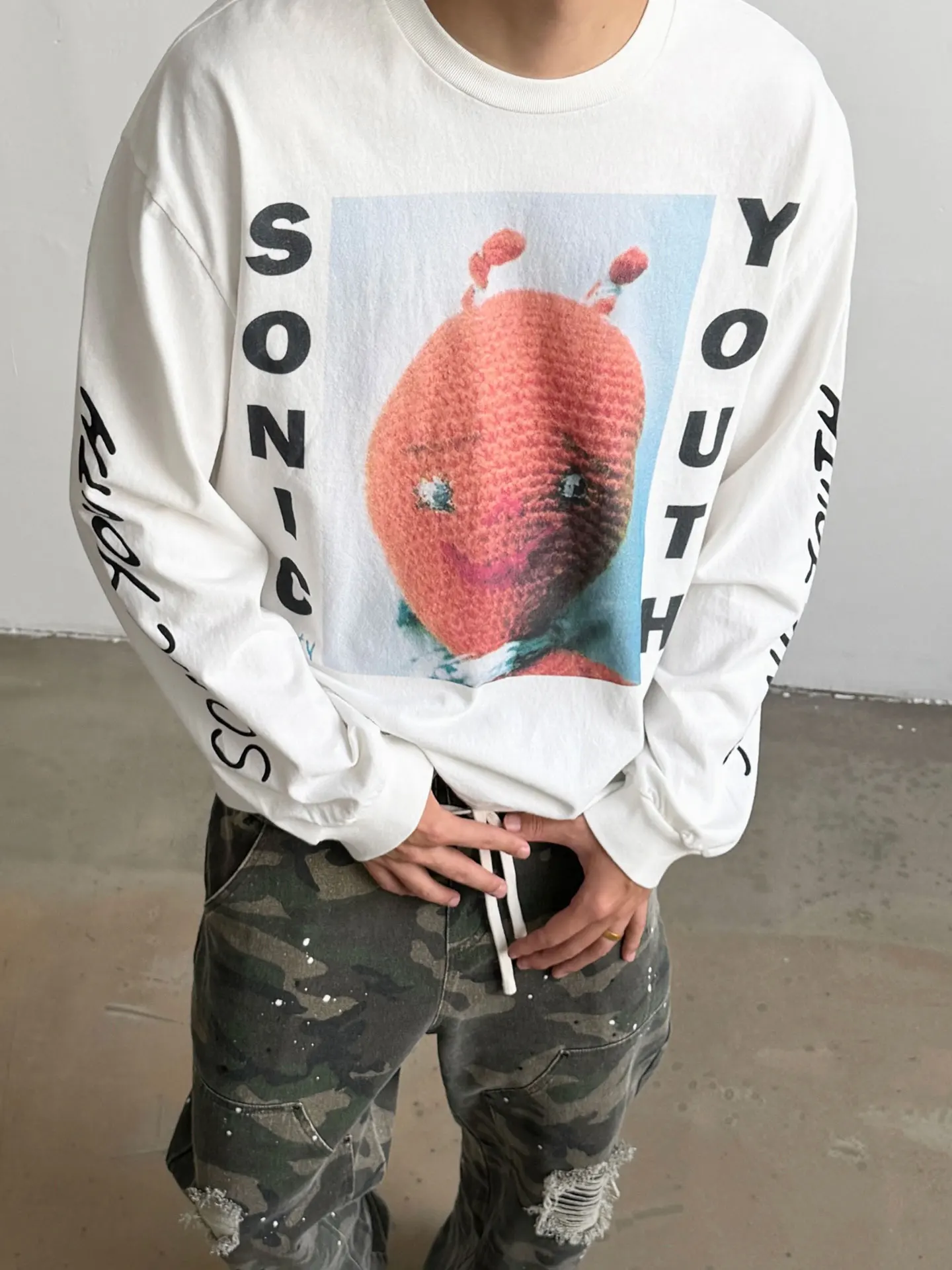 Washed Long Sleeve T-Shirt Men's Rock Band Print Vintage American Style Loose Fit Breathable Casual round Neck Tee for Couples