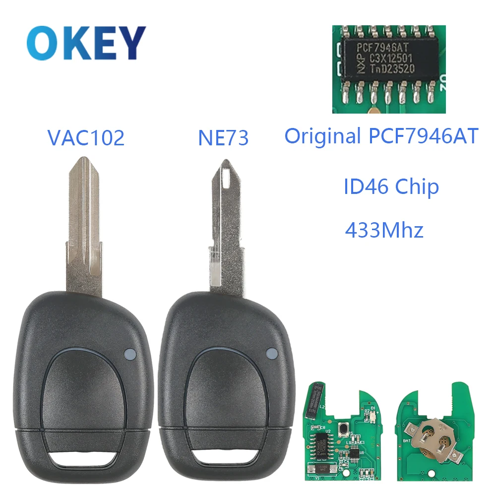 Okey Remote Car Key 433MHz CHIP ID46 PCF7946AT For Renault Master Kangoo Clio Twingo NE73 VAC102 Blade