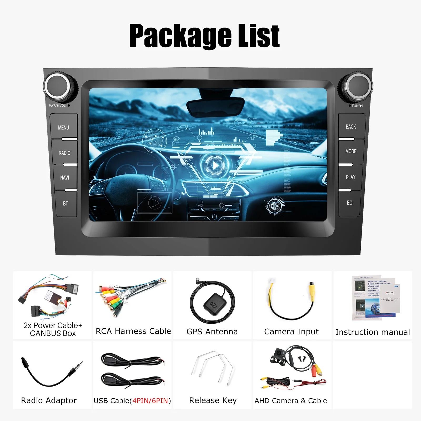 ESSGOO Android 14 Autoradio Draadloze CarPlay Voor Opel Astra Vectra Vauxhall Antara Zafira Corsa C D Vivaro Meriva Auto ﻿