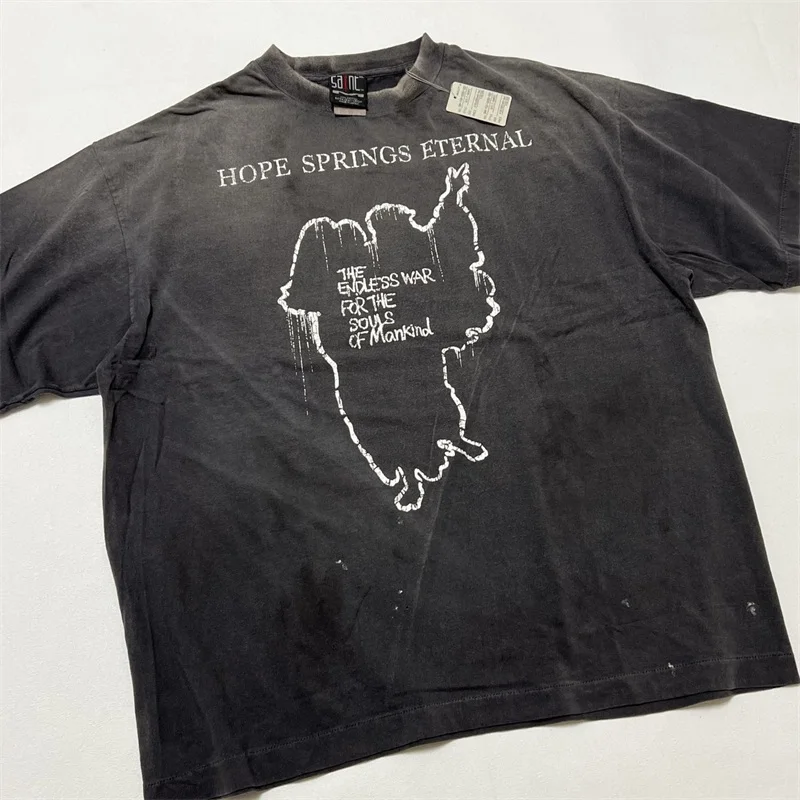 Oversized SAINT MICHAEL T Shirt Men Women 1:1 Best Quality Jesus Slogan Print Black Washed T Shirts Tee Tops