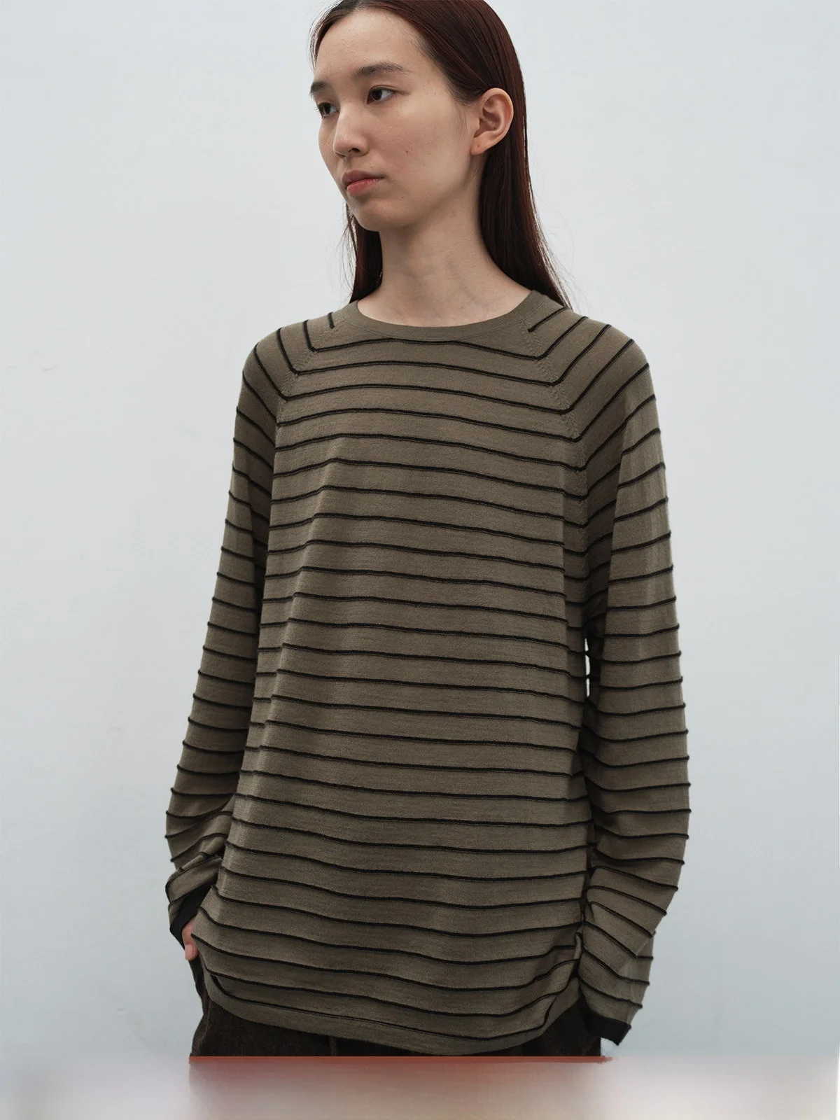 

New Arrival Beautiful Merino Wool Infrared Heating hine Waable Knitted Sweater Slim Stripe Design round Ne Long Sve