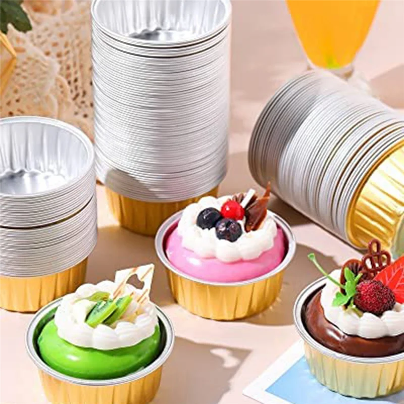 Aluminum Foil Cups Mini Baking Cups Gold Cupcake Liners Disposable Round Foil Muffin Pans for Cooking,Birthday Party