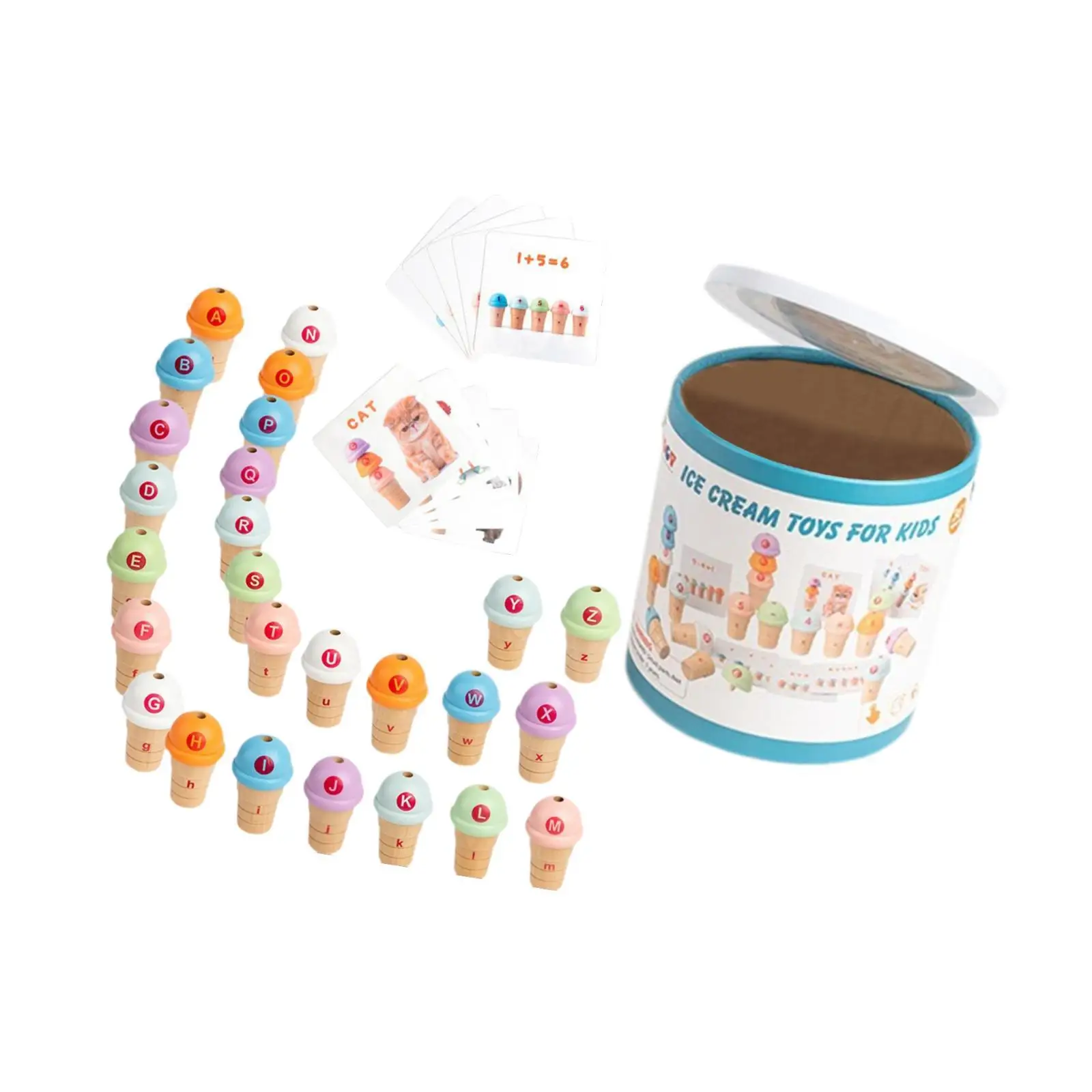 Ice Cream Counting and Color Sorting and Double Side Cards with Storage Bucket Spoons for Boys Girls Kids Holiday Gift