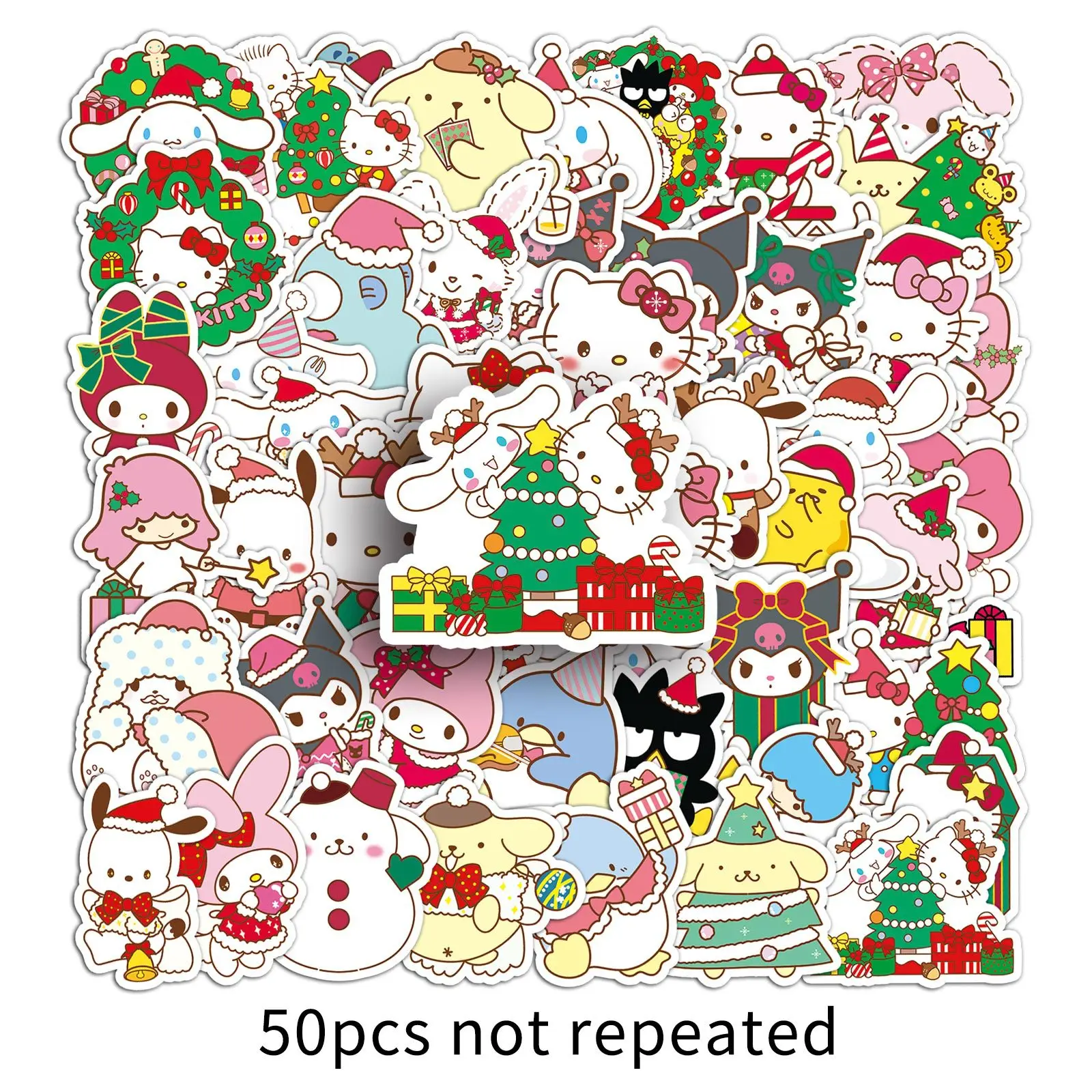 50 pièces Sanrio autocollants noël Doodle autocollants imperméables mignon drôle décoratif Skateboard moto casque autocollants Graffiti