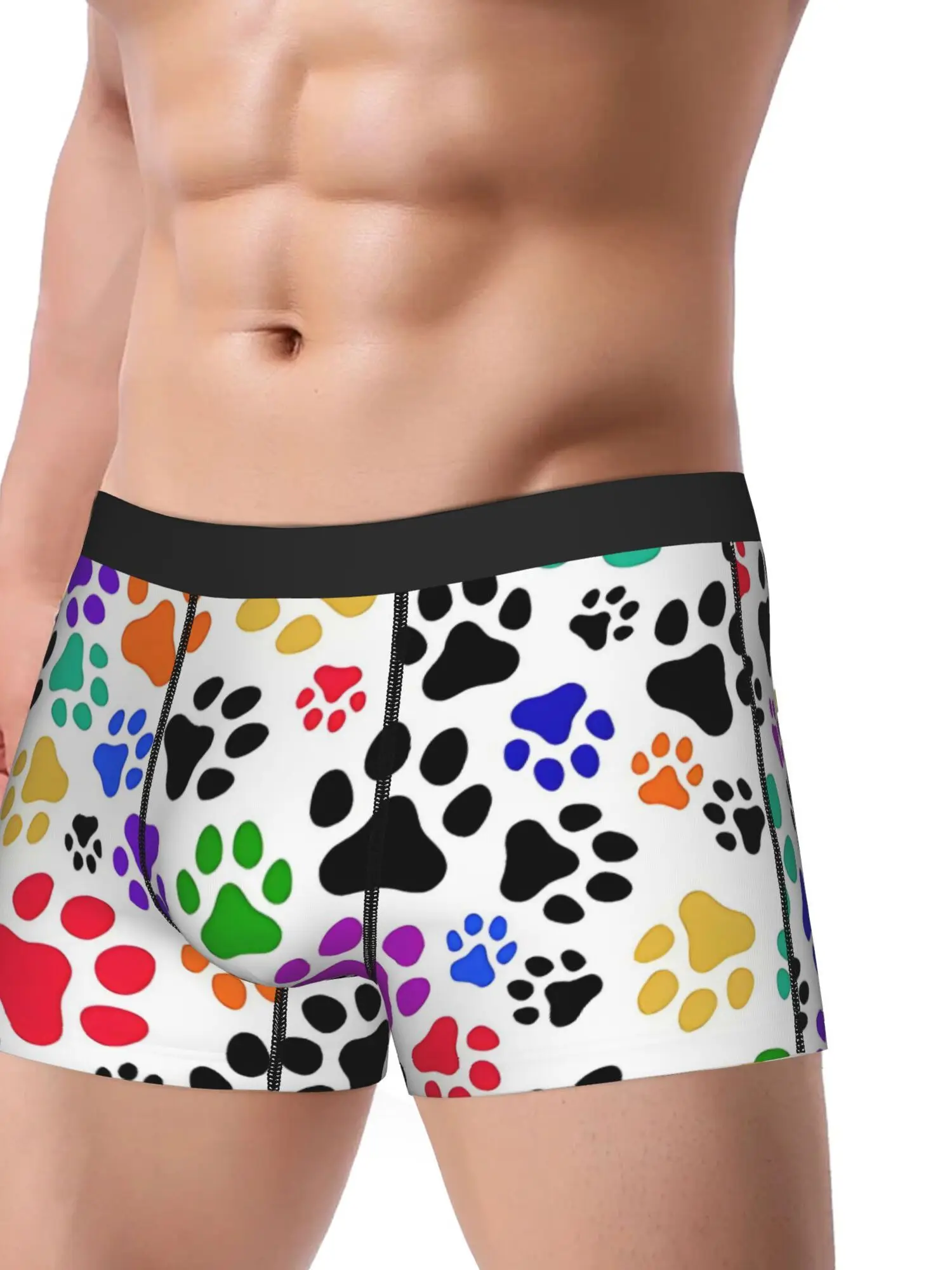 Rainbow Paws Print Boxer Briefs Comfort Fit Underwear with Vibrant Paw Prints Novelty Underwear Playful Print Underwear