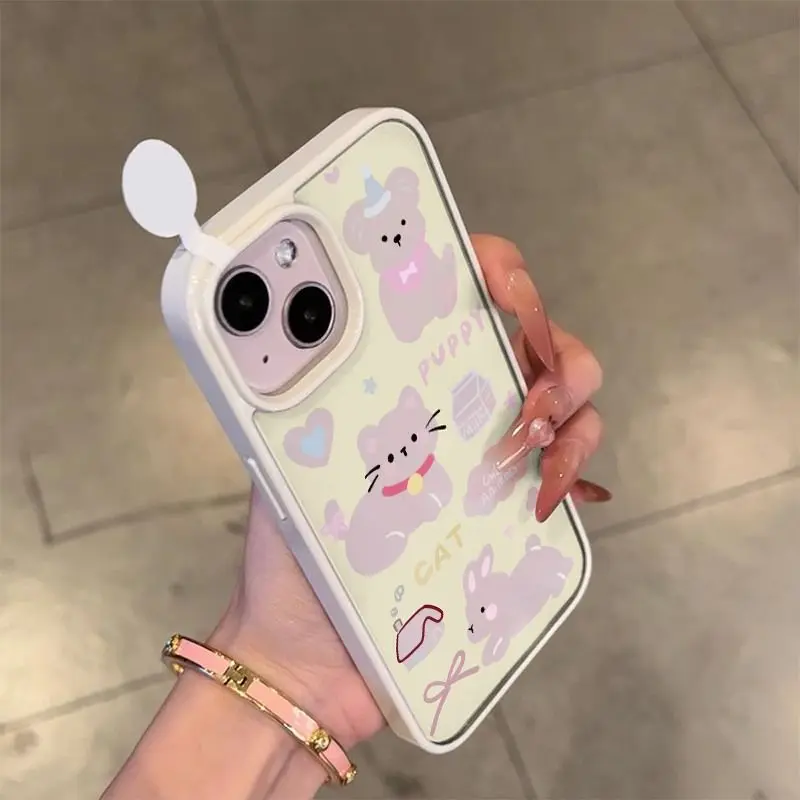 

Чехол для телефона для iPhone 16, 15, 14, 13, 12, 11 Pro Max Plus, новый защитный чехол с цветной рамкой INS, милый кот, щенок, кролик и принт