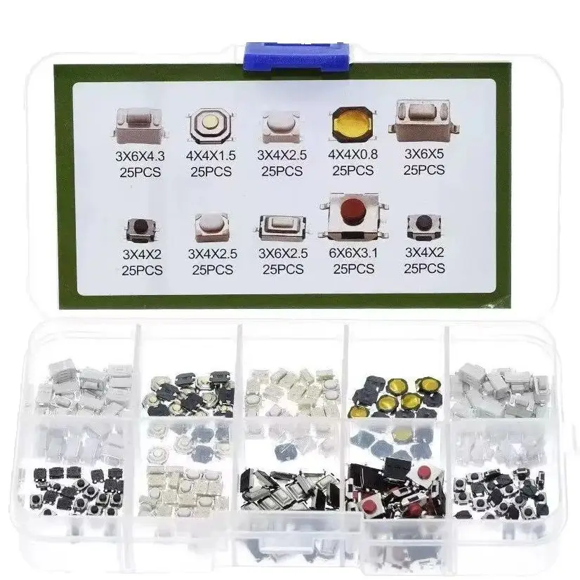 250PCS Automotive Touch Switch Assorted Sizes Pack of 25 Each 10 Varieties of Patch Car Switch Buttons for Electronics