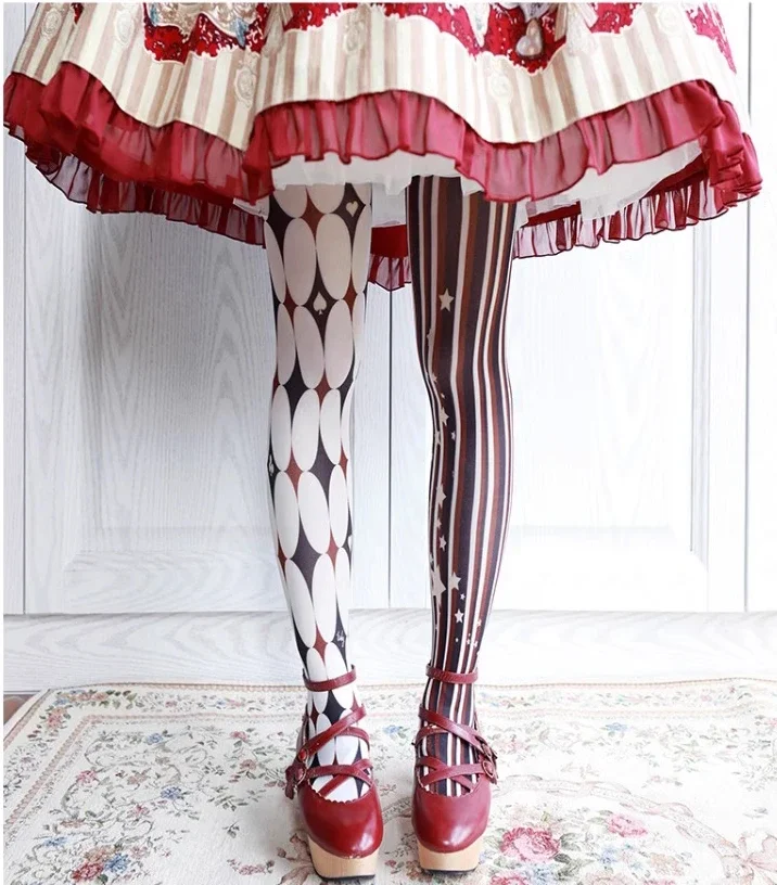 Striped Leggings Lolita Pantyhose Girl Ladies Gothic Printed Base Socks Japanese Style Long Socks Fashion Stockings
