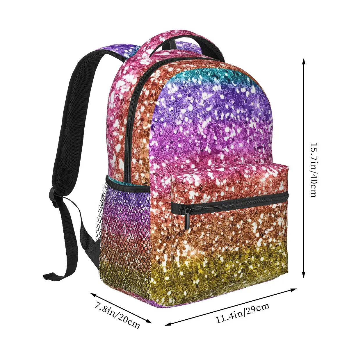 Colorful Rainbow Glitter Sparkle Pattern printing Backpack Hot Sale Daypack Large Capacity Kids BookBag School Bag Shoulder Bags