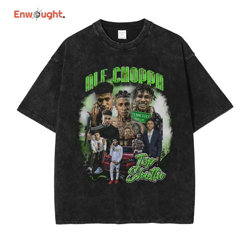 

NLE Choppa T Shirt Hip Hop Rapper Singer Top Tees Vintage Washed Short Sleeve Oversized T-shirt Harajuku Streetwear Men Cotton