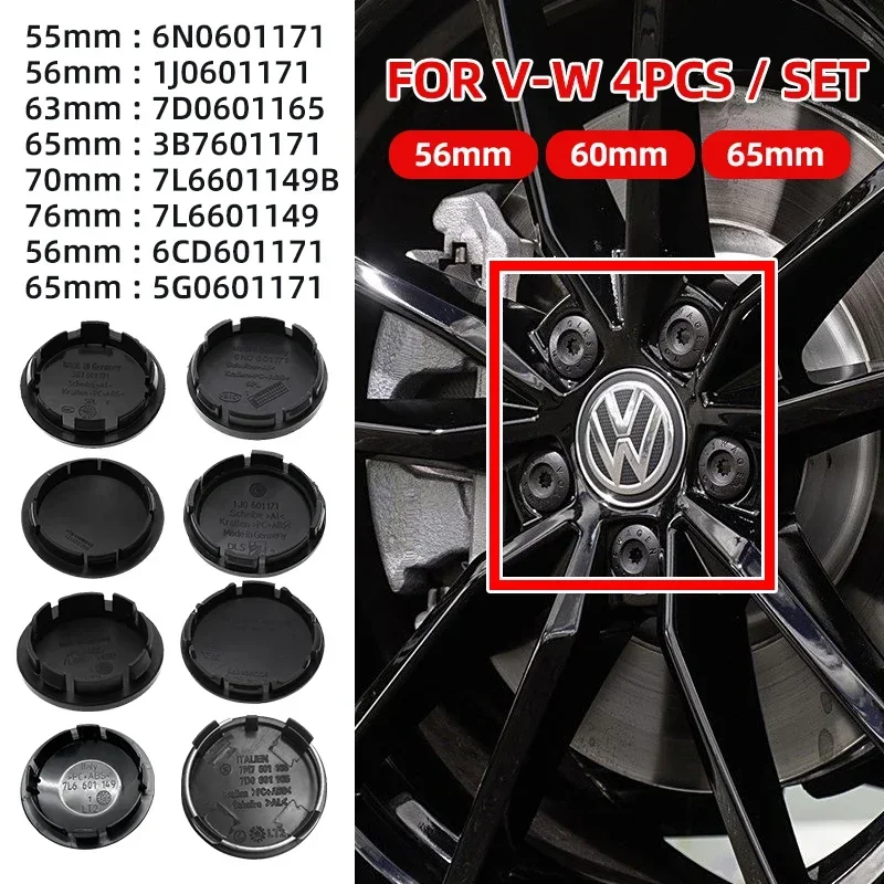 4PCS 56mm 63mm 65mm 70mm Car Wheel Center Hub Caps Cover for VW Volkswagen Golf Polo Passat Touran CC B5 B6 B7 Jetta accessories