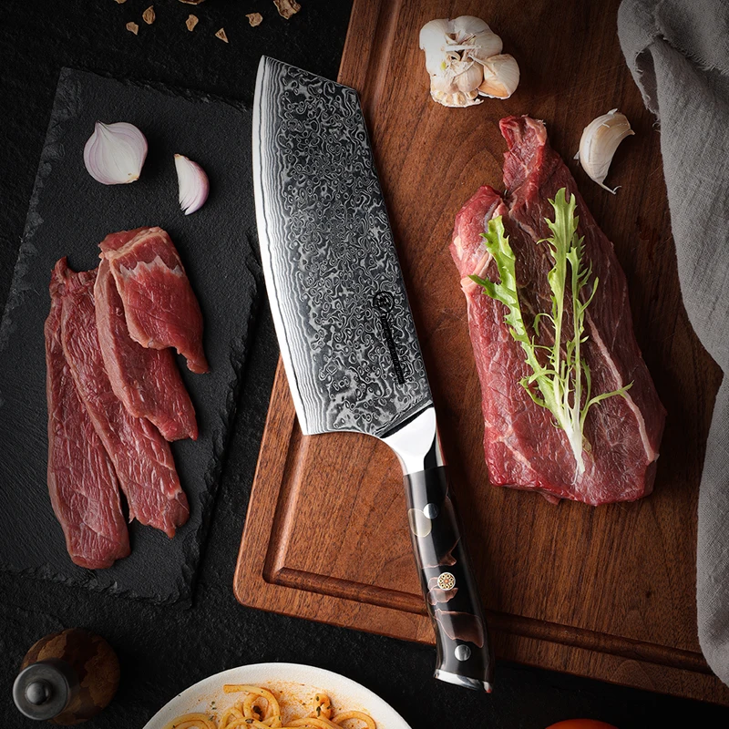 Grandsharp 7.3 Inch Cleaver Knife Professional 67 layers 10Cr15CoMov Damascus Steel Cutting Tools Chopping Knife Chef's Knives
