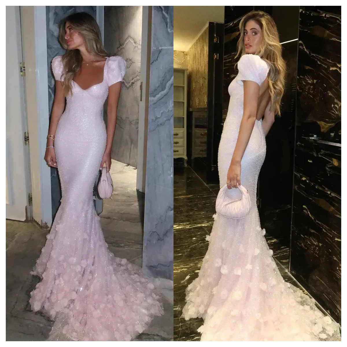 

Heavy Industry Luxurious Beaded Sequin Evening Dress Puff Sleeves 3D Flower Skirt Mermaid Dress 2026 Wedding Party Prom Dress