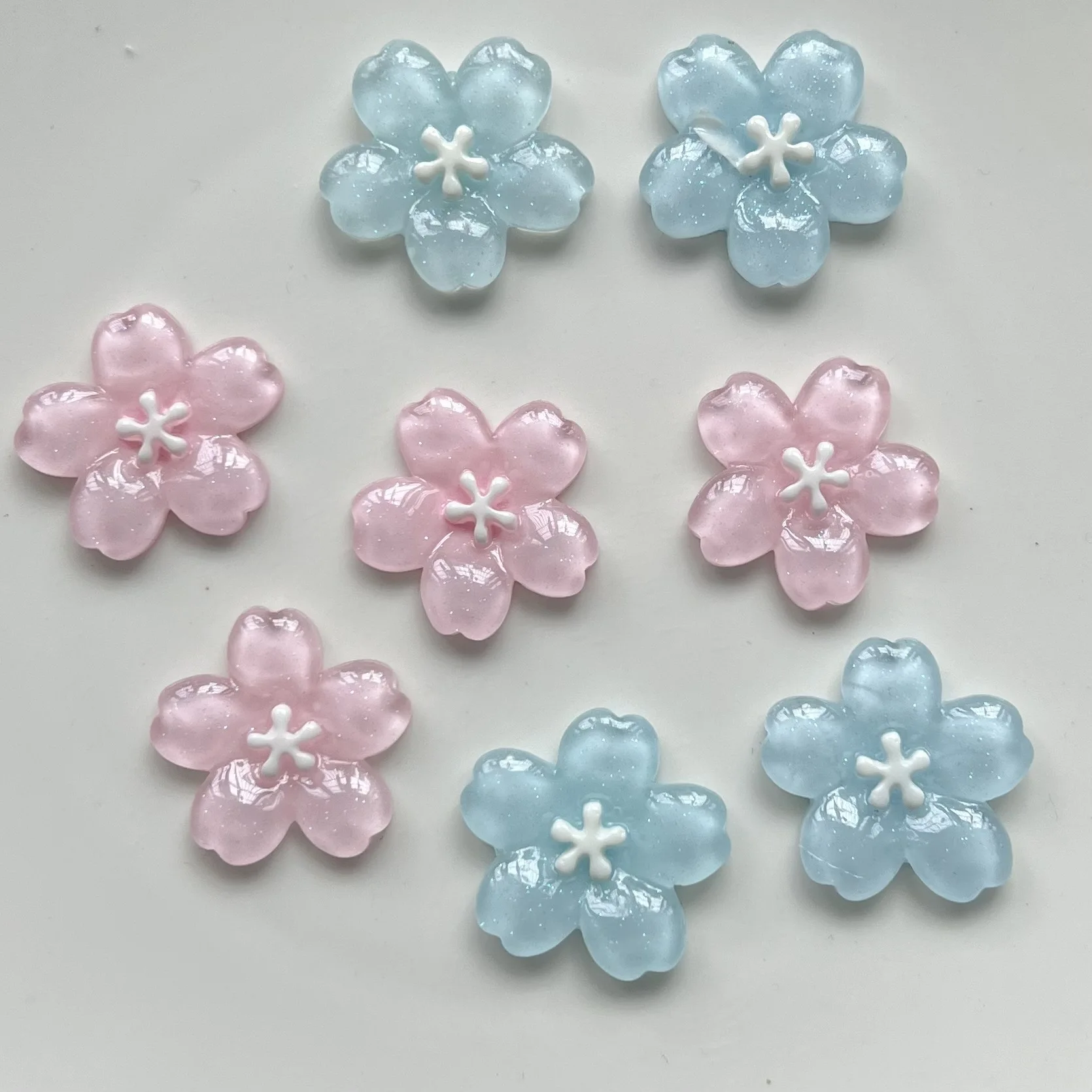 5pcs miniso pink blue flower cartoon series cartoon resin flatback cabochons diy crafts materials jewelry making charms