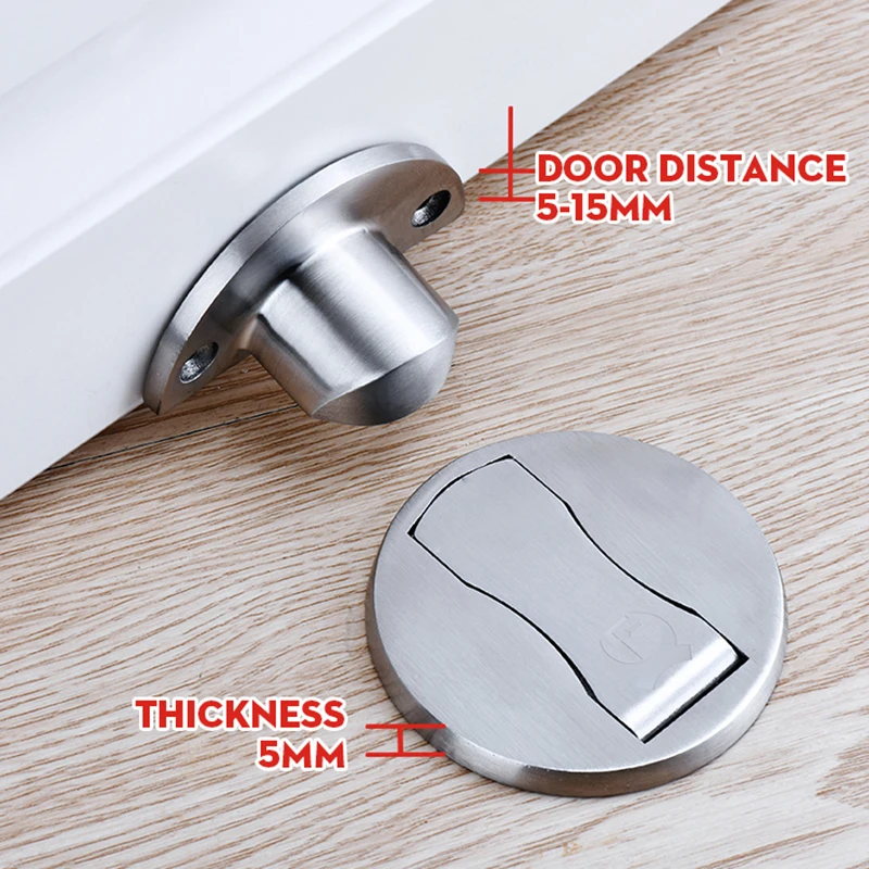 KAK Magnetic Door Stops 304 Stainless Steel Door Stopper Hidden Door Holders Catch Floor Nail-free Doorstop Furniture Hardware