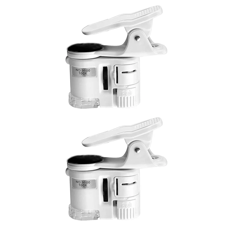 2X 100X Zoom Clip-On Microscope With LED Light, Portable Magnifier Loupe Pocket Magnifying Lens Glass