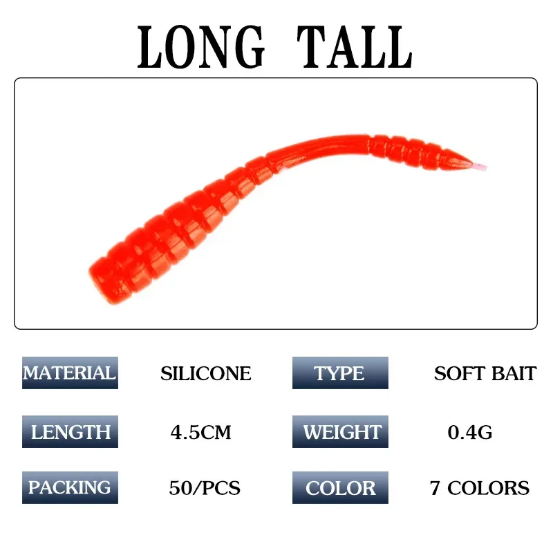 50 Pcs Earthworm Soft Bait Fishing Lure 0.4g/4.5cm Luminous Topwater Silicone Sea Fishing freshwater Bass Artificial soft Lure