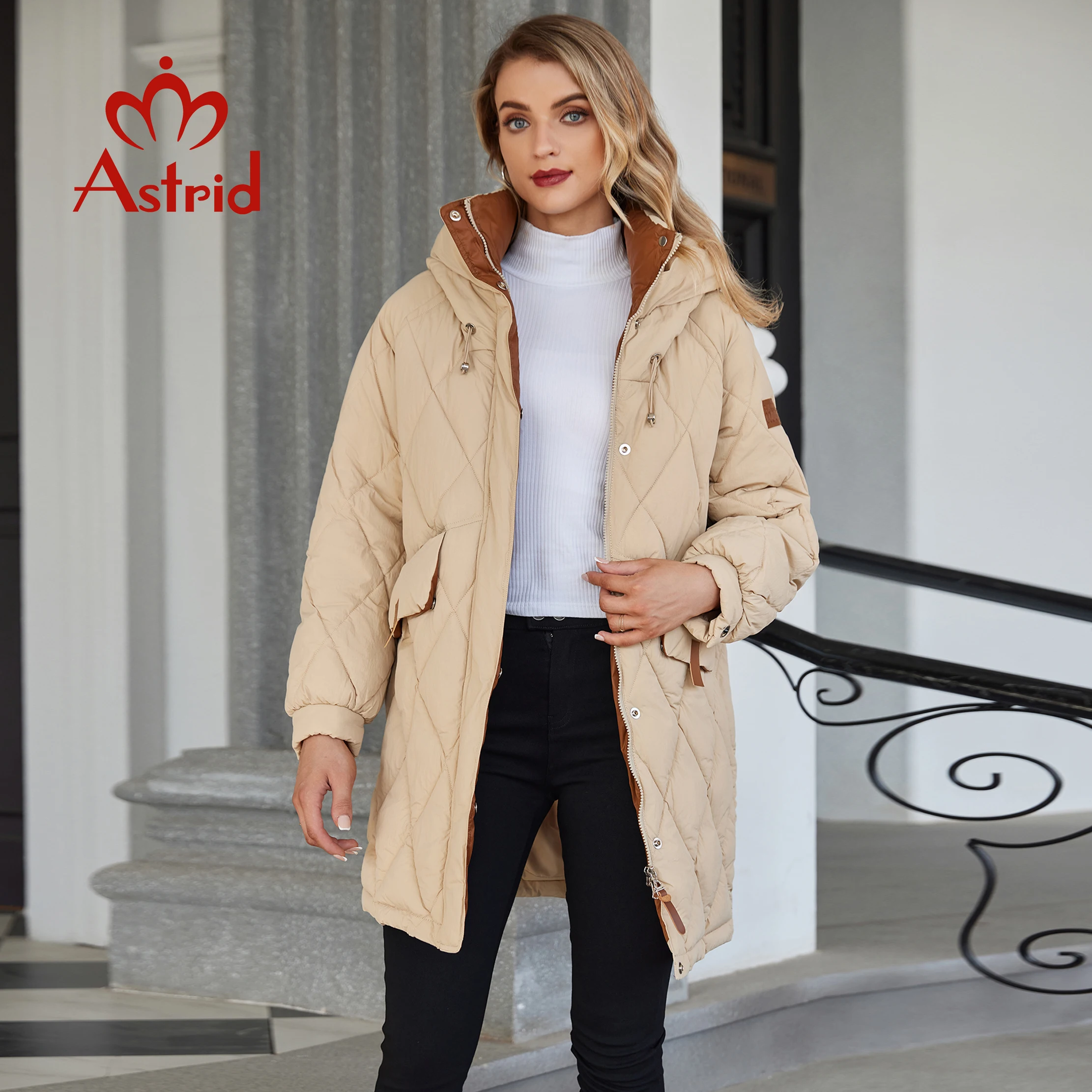 Astrid Winter Women Parka Hooded Thick Warm Padded Fashion Outerwear Long Down Jacket Quilted Coat Loose Female Clothing 20633