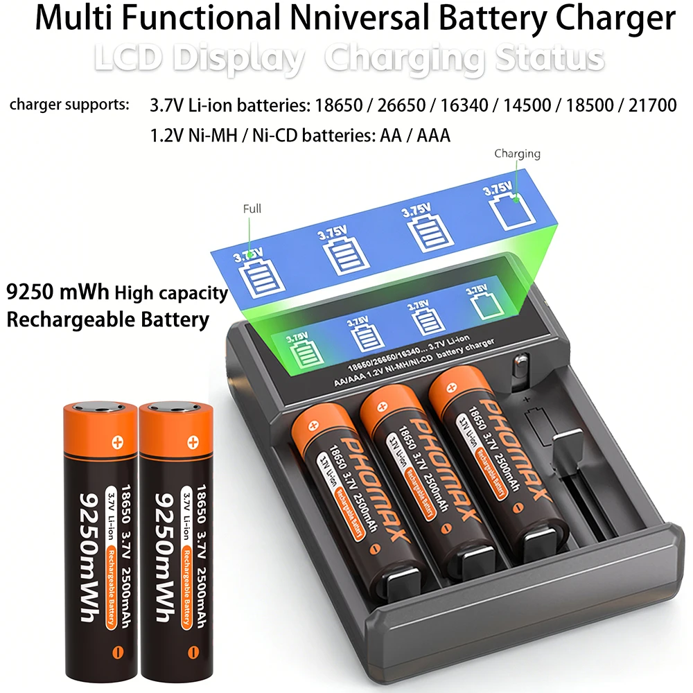 PHOMAX 1-16PCS 3.7V 18650 9250mWh Lithium Rechargeable Batteries Continuous Discharge 30A For Drone Power Tools
