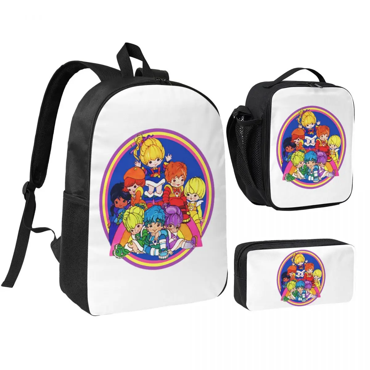 Rainbow Brite And Friend Backpack Boys Girls BookBag School Bag Shoulder Bags 3ps Insulated Lunch Bag Pencil Case