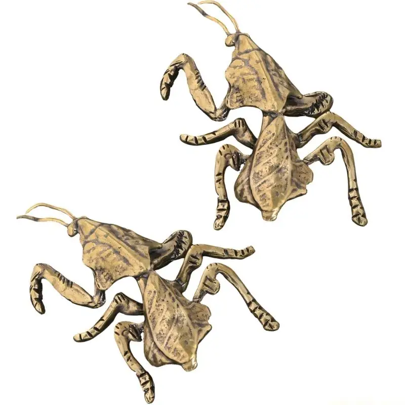 QX2E Brasses Praying Mantis Figurine for Home Accent Detailed Carving Insect Miniature Sculpture Paperweight Ornament Gift