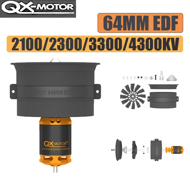 QX-Motor 64mm 12-blade impeller QF2822 motor multi-KV value 2100-2300-3300-4300KV  CW CCW For RC Jet Plane Toy Parts