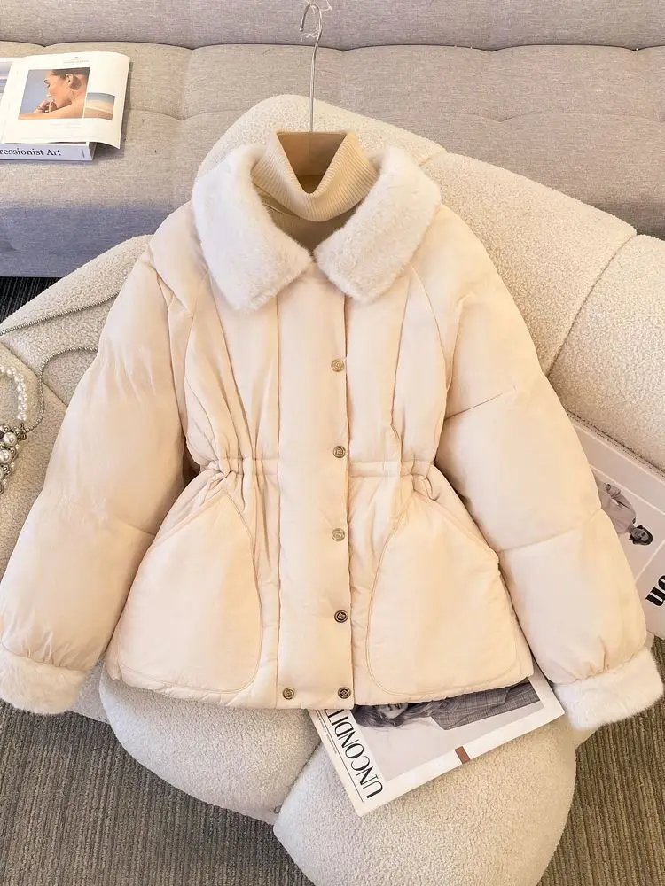 2025 New Winter Coat Down Padded Jacket Women Parkas Fur Collar Thick Cotton Coats Clothes Black Khaki Casual Outerwear Female