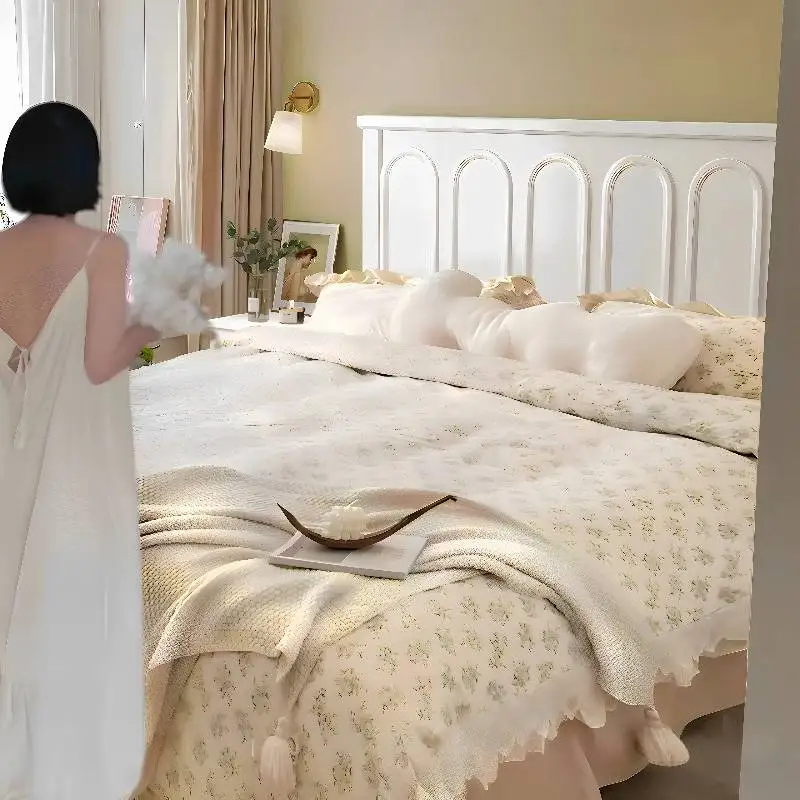 

Elegant Cute Decoration Bed Girls Waterproof Nordic Modern Full Queen Bed Frame Solid Luxury Wooden Cama Bedroom Furniture