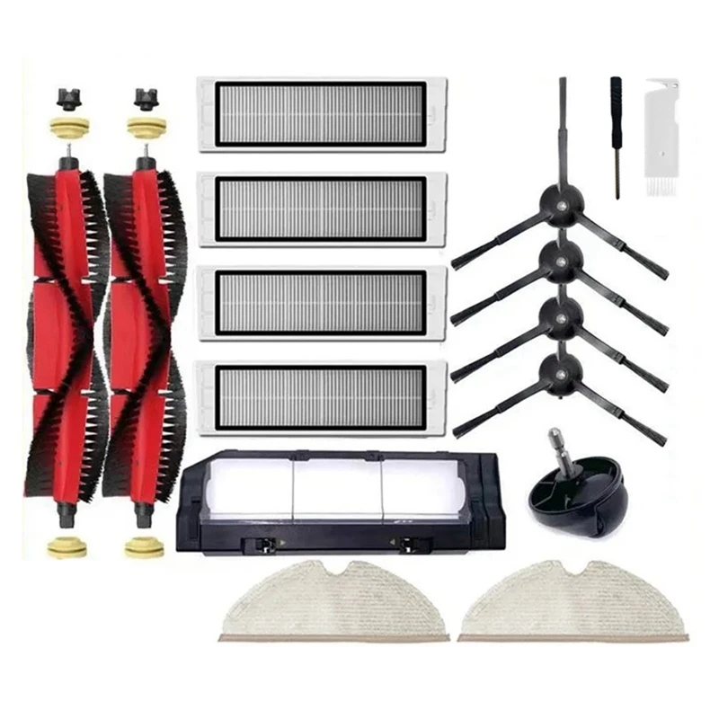 A03F Replacement Parts for Roborock Xiaowa E20 E202, Main Side Brush, HEPA Filter, Mop Cloth, Front Castor Wheel, 16Pcs Vacuum