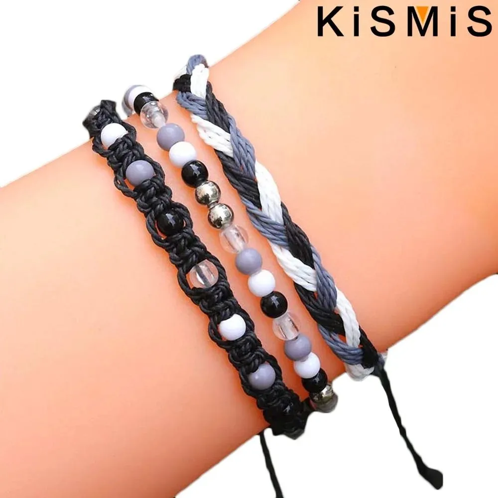 KISMIS 3Pcs/Set Bohemian Friendship Rope Braided Bracelets Adjustable Handmade Multilayer Bracelets Colorful Wrist Cord