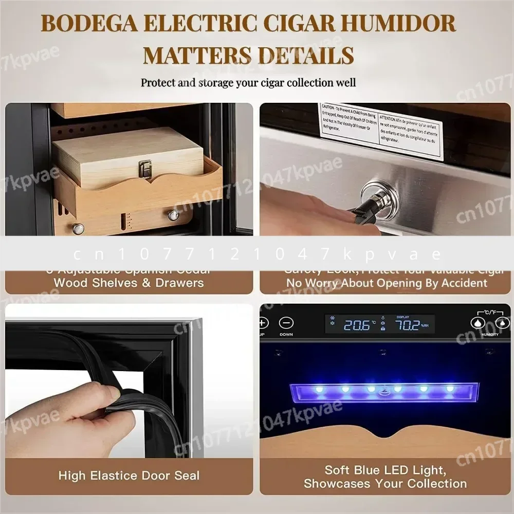 BODEGA Electric Cigar Cooler Humidor 82L, Large Cabinet for 550 Counts with 3 Layers Spanish Cedar Wood Shelves & Drawer
