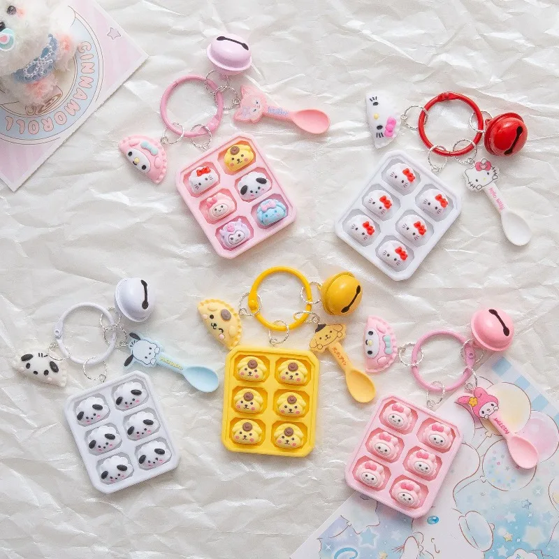 

Kawaii Hello Kitty Keychain Cute Cartoon Toy Dumpling Plate Convenient Keychain Travel Women Supplies Student Gift Wholesale
