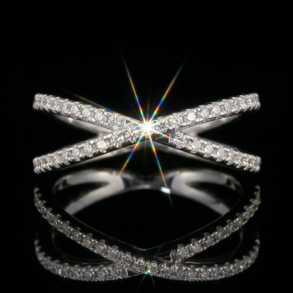 

Кольцо с муассанитом, серебро 925 пробы, цвет D, чистота VVS1, X-образный перекрестный дизайн, унисекс, для комбинирования, парное кольцо, с сертификатом