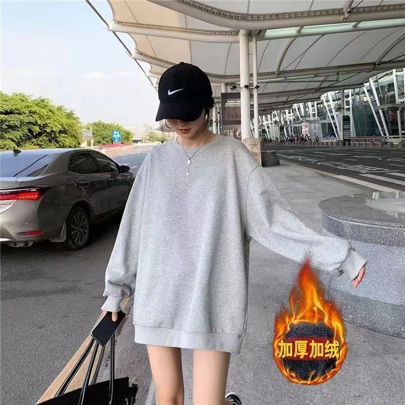 Fat Lady Women Oversize Autumn Loose Casual Tops Female Clothing  Big Size 150kg Add Velvet Warm Pullover Long Sleeve Hoodie Top