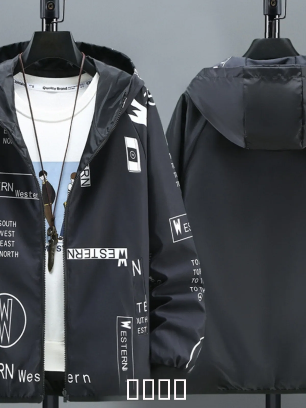 

Two-Way Wear Spring Autumn Men's Large Size Hooded Faion Trendy Loose Jaet Urban Sle Waterproof Polyester Fabric Zipper...